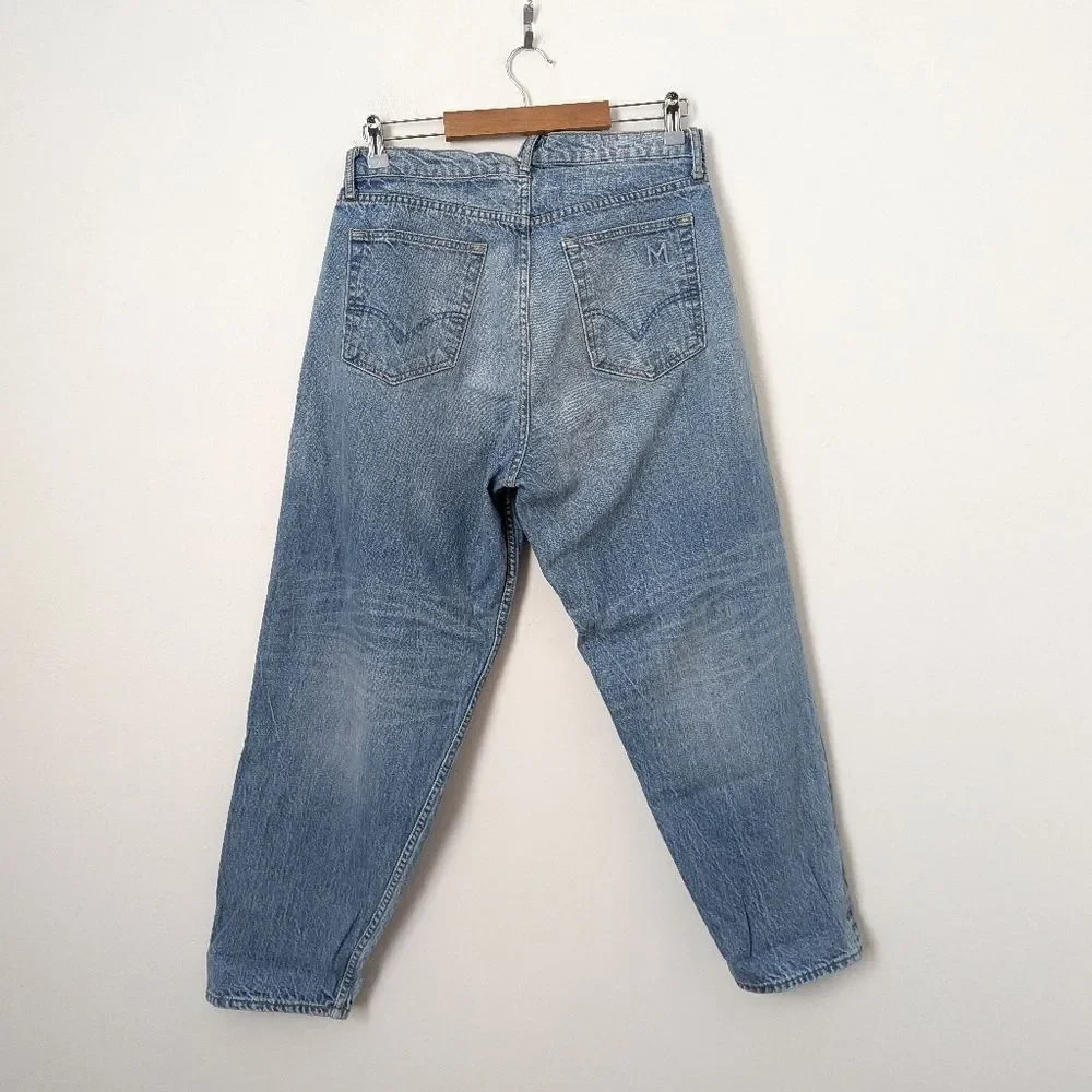 Monse light wash blue indigo denim criss cross Deconstructed Boyfriend Jeans